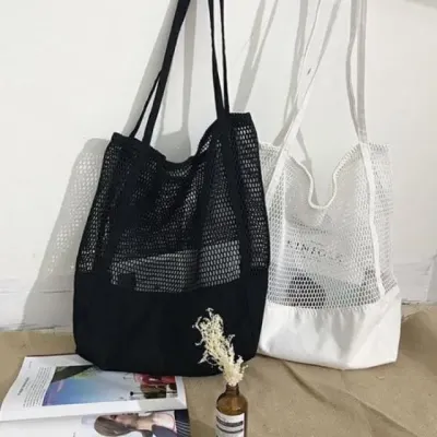 망사 숄더 여성용 캐주얼 블랙 휴대용 다용도 화이트 에코백 버킷백