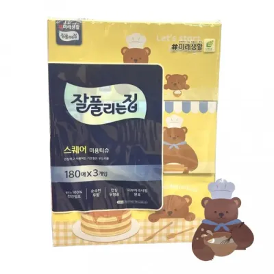 잘풀리는집 스퀘어 미용티슈 180매 x 3개입 휴지 화장지 티슈