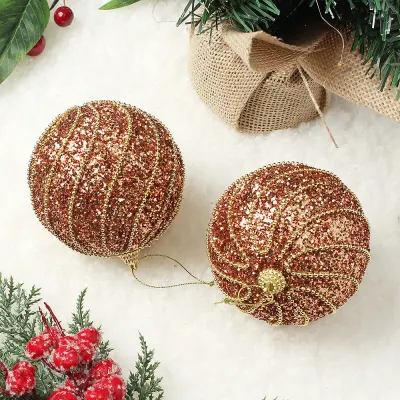 골드브라운 글리터 장식볼 2p(10cm) (구슬체인)