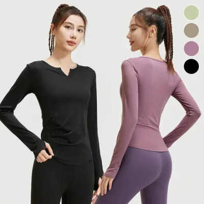 브이넥 솔리드 헬스 러닝 요가복 긴팔 긴팔운동복 셔링 필라테스