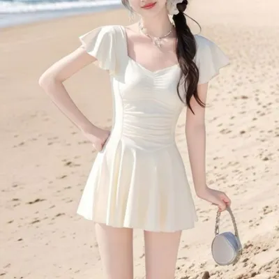 아이보리 셔링 하트넥 수영복