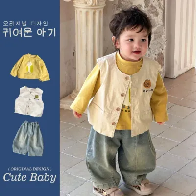 돌남자아기옷 남아 2026 봄 신상 소년 긴팔 티셔츠 청바지 아동 세트 아기 유아 조끼 3
