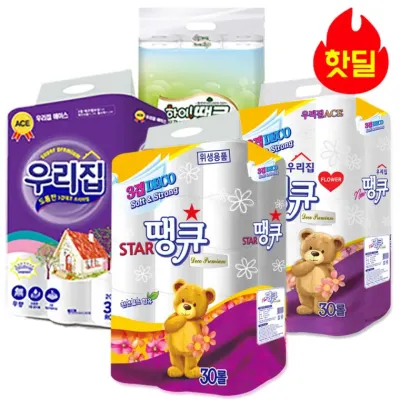 [SH+DC킹] [3겹30롤 갓성비 화장지 휴지] [손잡이일체] 브랜드 우리집 플라워땡큐 취향별 다양한 선택옵션
