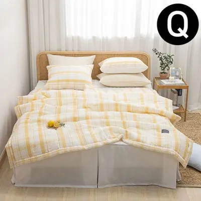 해피니 샤브레 여름 간절기 이불 베개커버세트 퀸 Q (옐로우) (베개솜 별매)