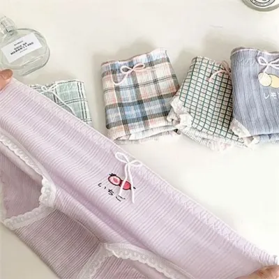 여성 체크 팬티 여성 순면 팬티 편안한 무봉제 데일리 모달 노라인 삼각 이너웨어 속바지 무늬 속옷