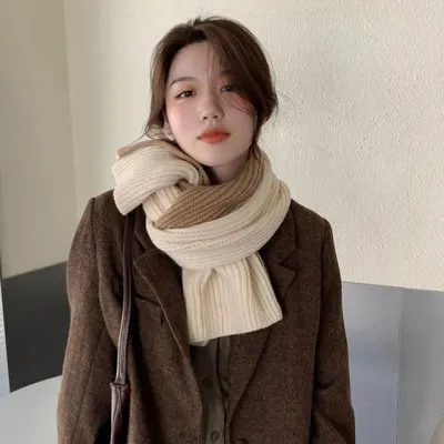 (땡처리원가판매)겨울 머플러 따뜻한 투톤 울 니트 목도리 방한용품 넥워머 남여공용 데일리룩(당일발송)
