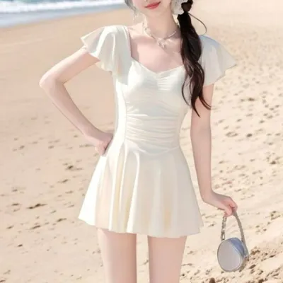 여성 원피스수영복 셔링 하트넥 체형커버 비치웨어