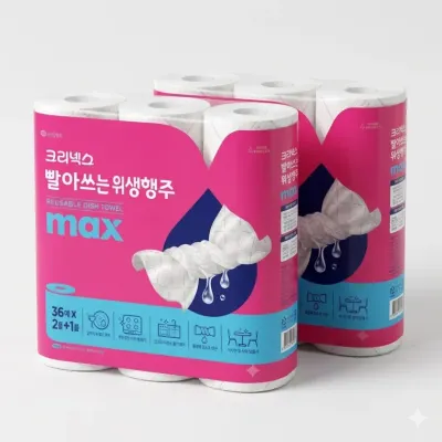 크리넥스 빨아쓰는 행주타올 핑크 36매(2+1)x2팩