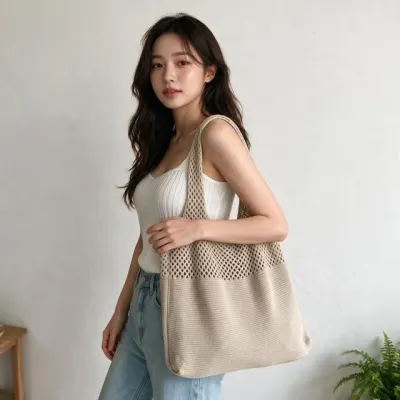 니트 그물가방 쇼퍼백 여름 에코백 바캉스 비치 여행용 가방 마켓 장보기용 서브백