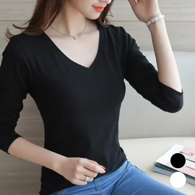 여성 라운드 브이넥 티셔츠 ERD-145