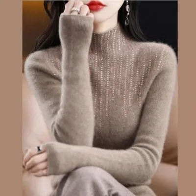 여성 캐시미어 니트 큐빅 장식 블링블링 긴팔 상의