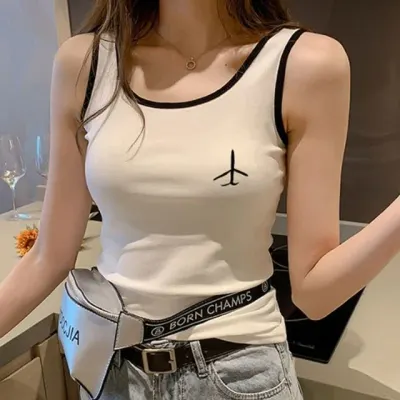 비행기 배색 슬림핏 나시티 민소매 나시 티셔츠 민소매나시 여성나시