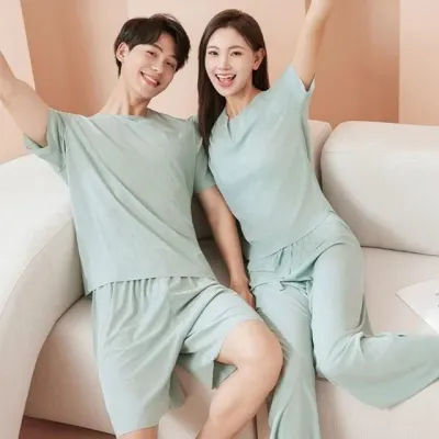 남녀 커플 여름 홈웨어 상하 세트 잠옷 아이스