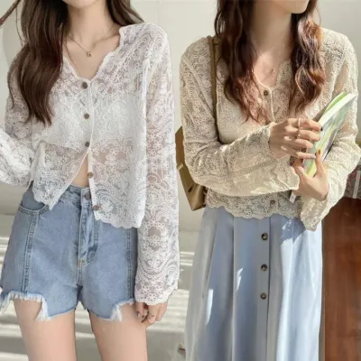 여성 여름 긴팔 뜨개 니트 가디건 긴팔 용 여성 여름 비치 얇은 가디건 카디건 니트 여자