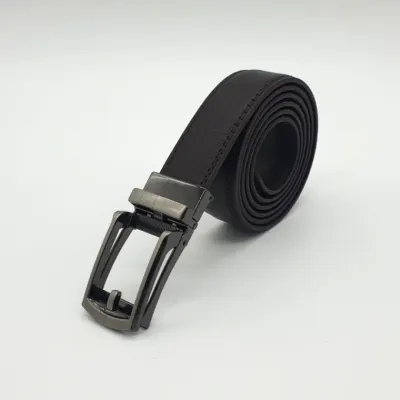페이크 핀버클 가죽 자동벨트 브라운