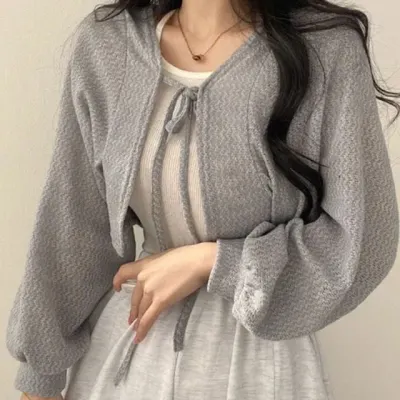 여리핏 리본 긴팔 크롭 볼레로 가디건 볼레로가디건 여성가디건