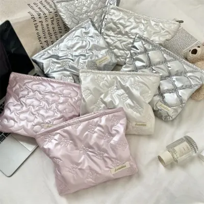 퀄팅 펄 파우치 화장품보관 여행용파우치 실버 리본 하트파우치