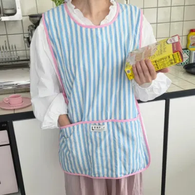 신생아앞치마 Ins 한국식 청순 블루 화이트 스트라이프 민소매 앞치마 일본식 조끼형 방오