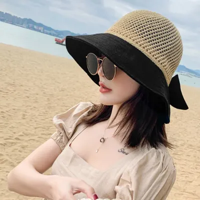 컬리오 매쉬 리본 썬캡 모자 / 벙거지모자 선캡 여름모자 봄모자 가을모자 바캉스 니트모자 버킷햇