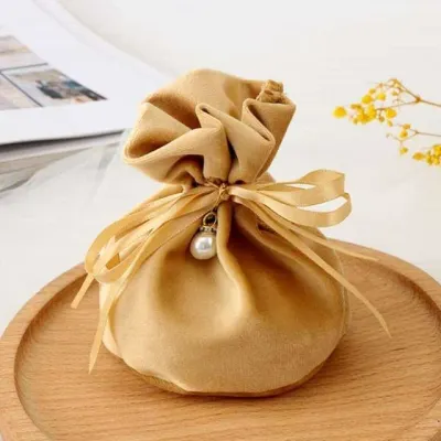 모노리빙 플란넬 진주 복주머니 옐로우 15X14cm 간식파우치 선물파우치