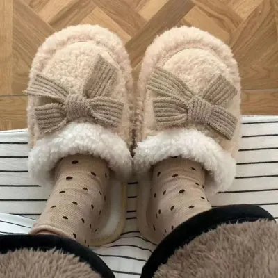 방한털슬리퍼 겨울거실화 여성실내용 베이지