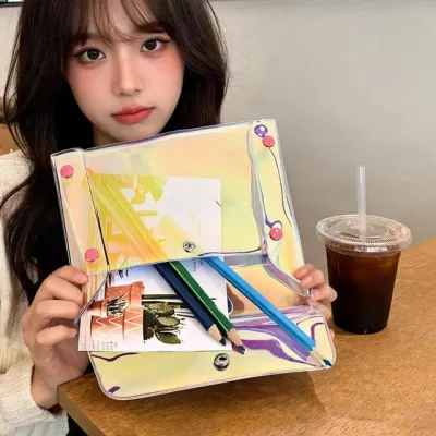 PVC 파우치 백 투명 지퍼 가방 데일리 여행 소품 수납 17x14cm