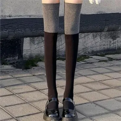 여성 오버 니삭스 무릎 양말 고탄력 투톤 스쿨룩 데일리 교복 학생 흘러내림 고밀도 쫀쫀한 얇은 부츠 보정