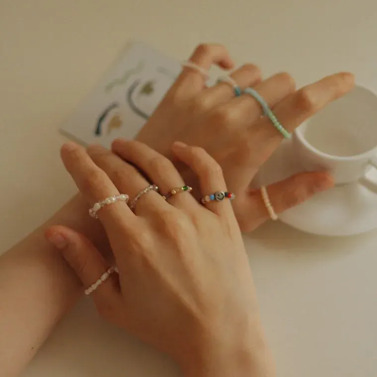 컬러 브라이트 비즈 반지