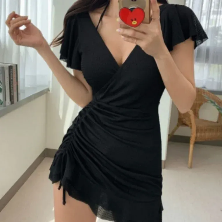 셔링 홀터넥 체형커버 원피스 수영복 GOT-1006457