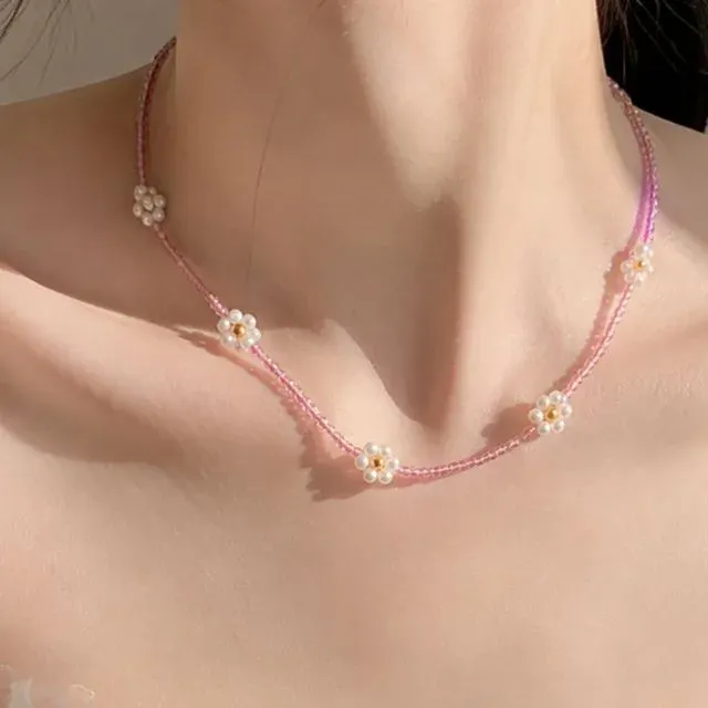 컬러 데이지 목걸이 여성 꽃 비즈 주얼리 액세서리