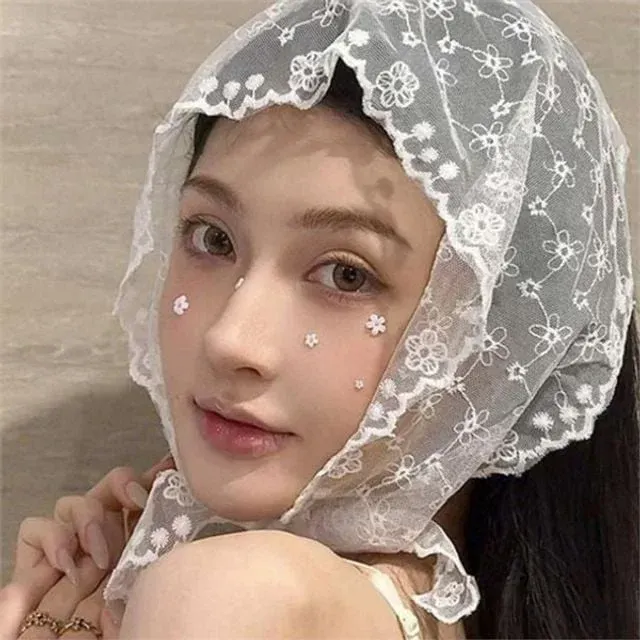 레이스 여성 두건 스카프 꽃무늬 삼각 두건 스카프 야외용 데일리