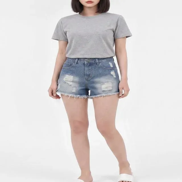 스크래치 헤짐 빈티지무드 데님 핫팬츠 청 숏팬츠