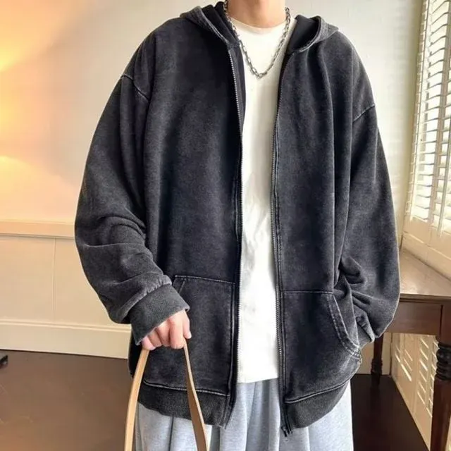 블랙 데님 집업 후드 자켓 오버핏 빈티지 가을 겨울 아우터 스타일