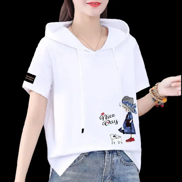 애니레터 후드 반팔티 프린팅 여름 티셔츠