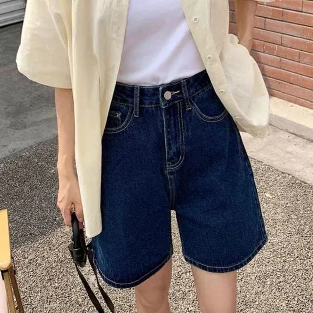 청반바지 와이드 5부 데님 팬츠 하이웨스트 2컬러