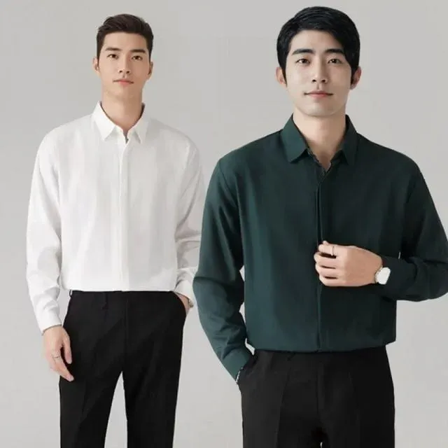 남자 셔츠 오버핏 긴팔 남방 정장 댄디룩 간절기 히든버튼
