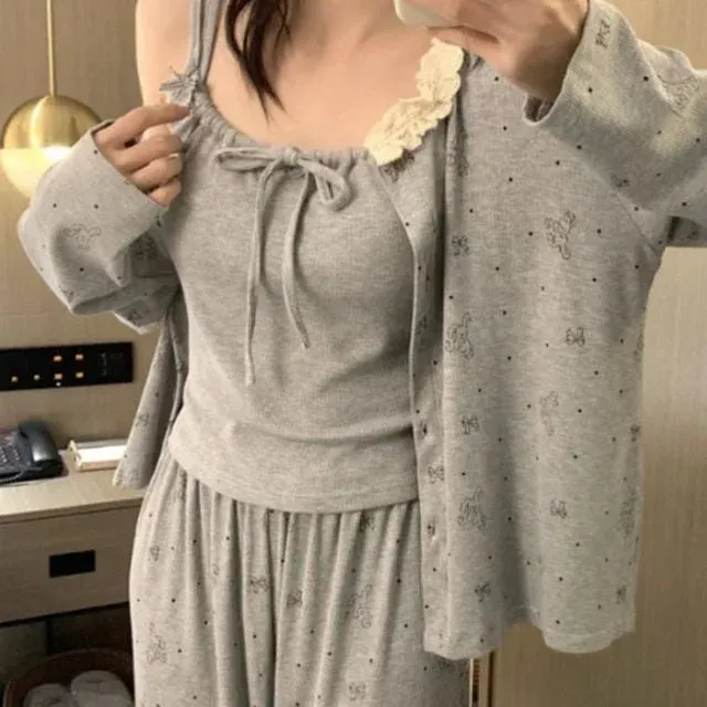 3피스 모달 파자마 세트 페미닌룩 데일리룩 데이트룩 캐주얼룩