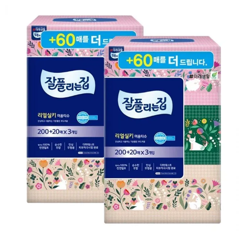 잘풀리는집 미용티슈 200매+20매 3입 2팩