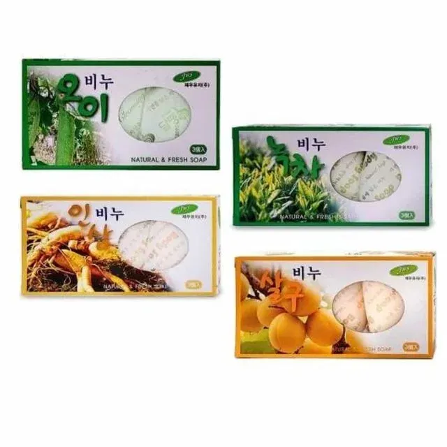 비누 3P 오이 녹차 인삼 살구 세안비누 비누바