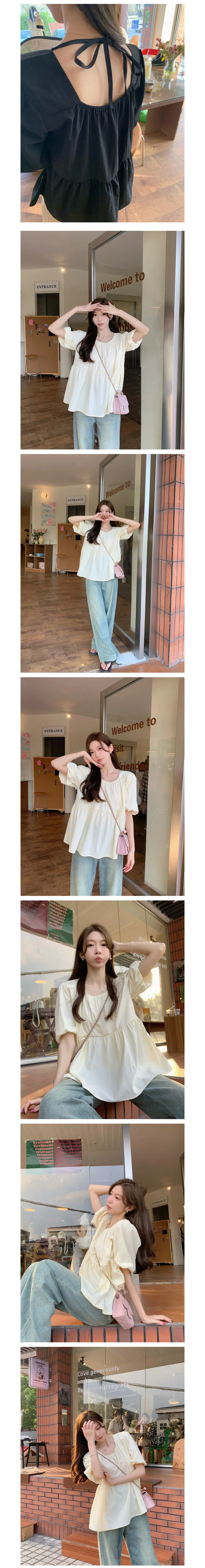 퍼프 소매 백리스 블라우스 루즈핏 셔츠 T179 상세2