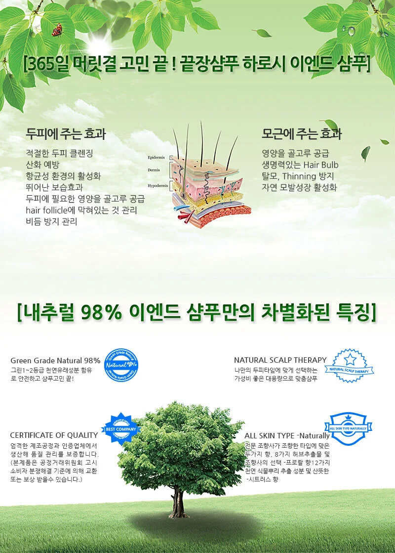 루미나D 이엔드 98%하로시 천연 건성 지루성 두피 샴푸 1000ml 상세5