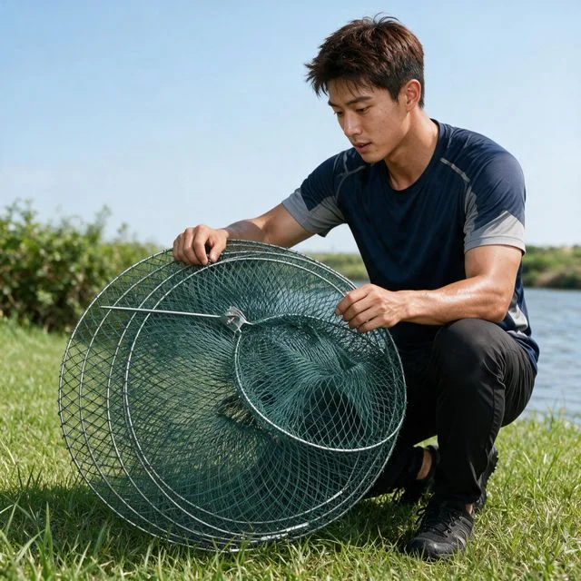 통발 어망 낚시용 8겹 원형 그물 포획 채집 도구 짜임 다층구조 접이식 어구