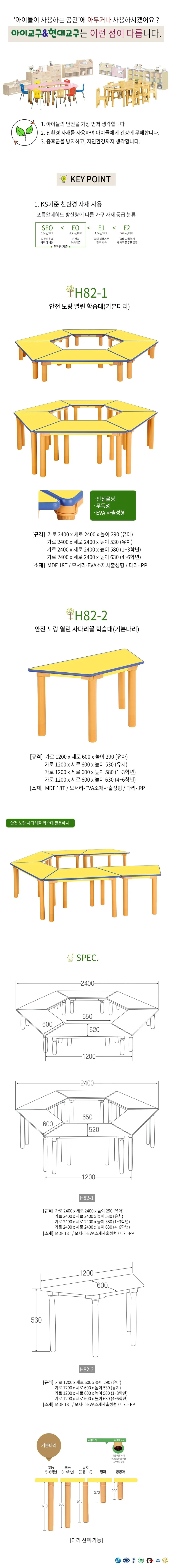 노랑 학습상 580mm 아동책상 키즈책상 상세1