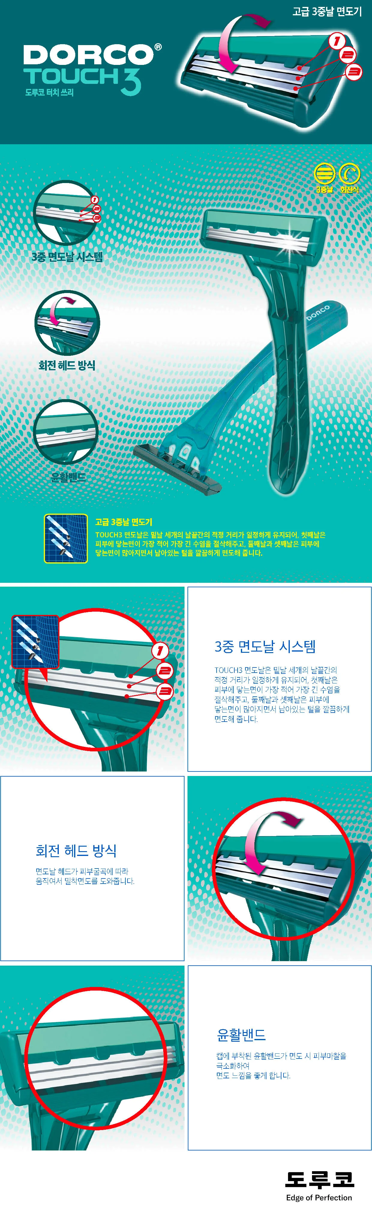도루코 touch3 1p 1개 일회용 절삭력 좋은 면도기 상세1