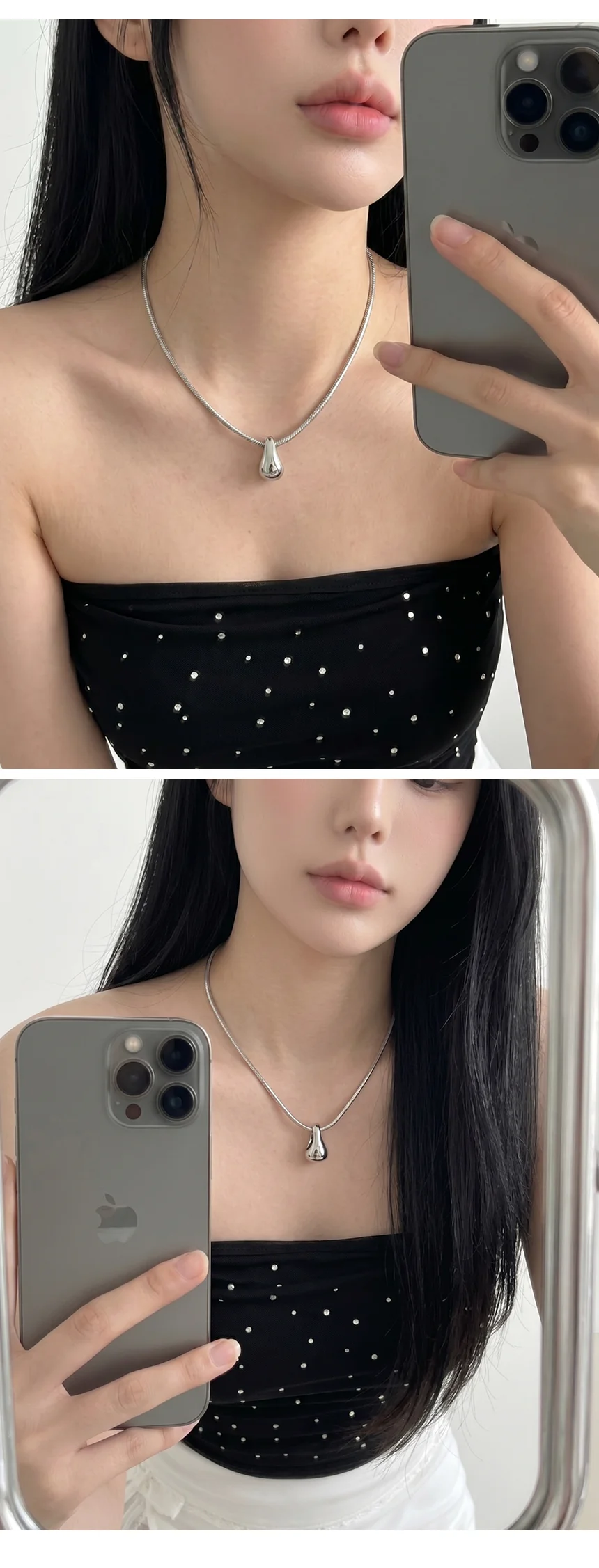 티어드롭목걸이 물방울 써지컬 체인 실버 롱 짧은줄 상세4