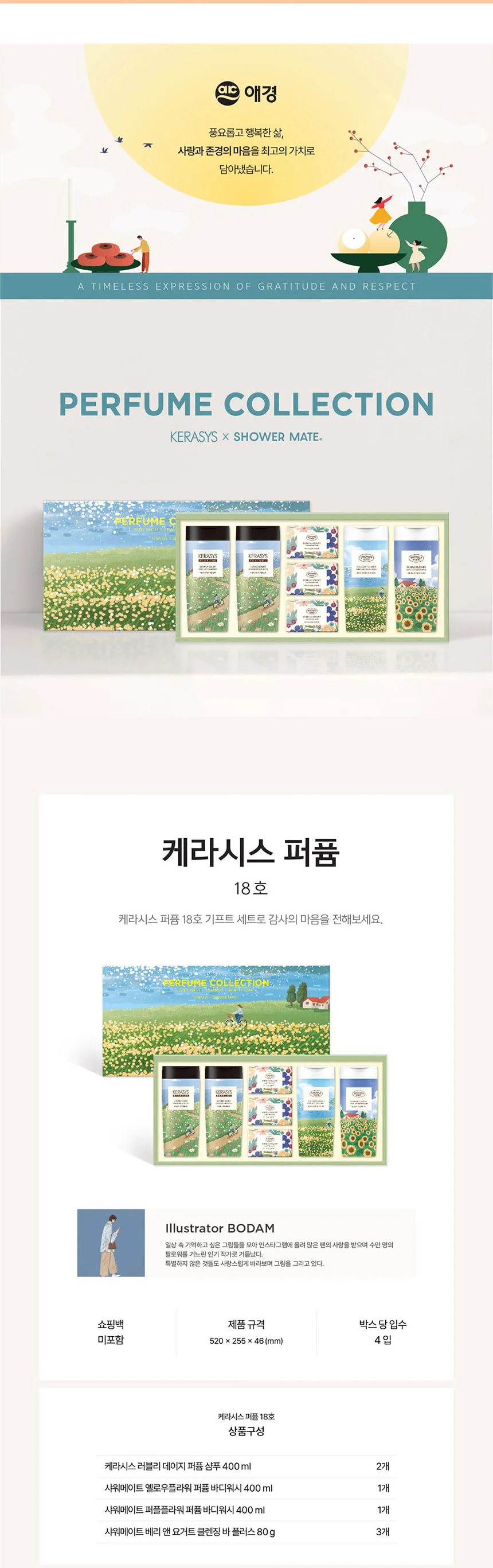 애경 케라시스 퍼퓸 18호 4개입 샴푸 바디워시 선물세트 상세2
