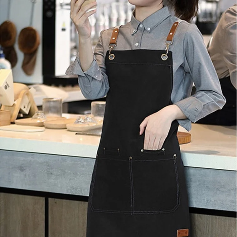 레더원 캔버스 방수 앞치마 공방 카페 미용 앞치마(블랙)