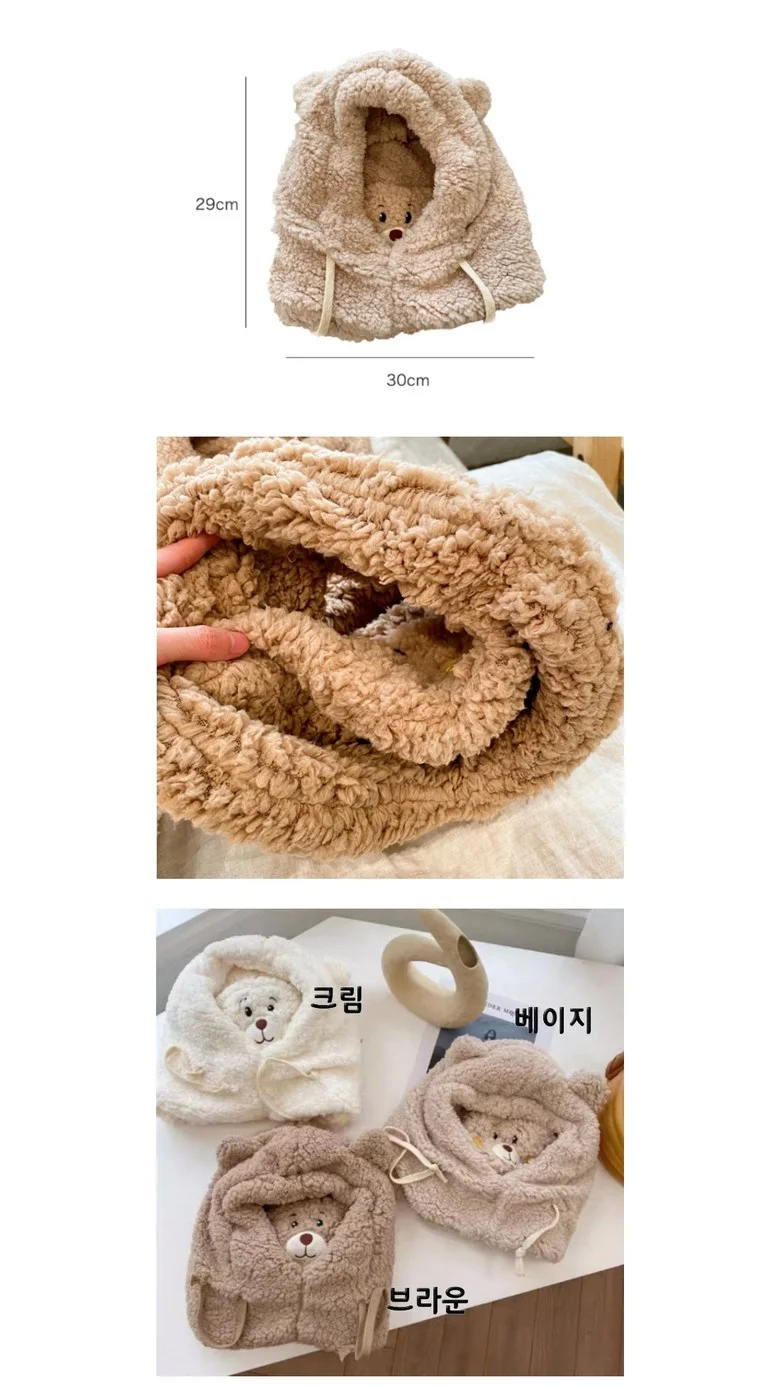 -당일출고- 겨울 뽀글 마스크 곰돌이 후드 워머 방한 모자 상세4