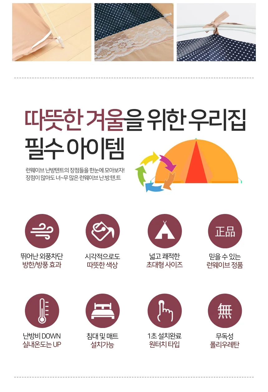 런웨이브 원터치 난방텐트 싱글 특대형 보온텐트 방한 상세2