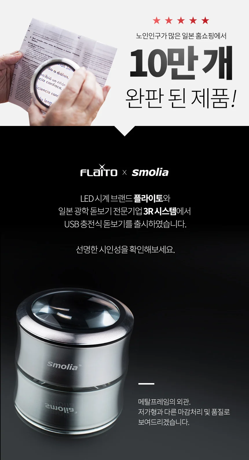 스몰리아 확대경 돋보기 충전식 LED 휴대용 독서등 상세2